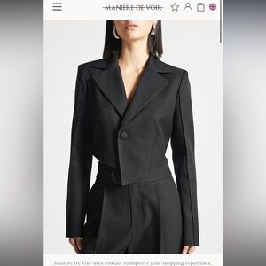 Maniere De Voir Dark Gray Asymmetric Tailored Cropped Blazer
